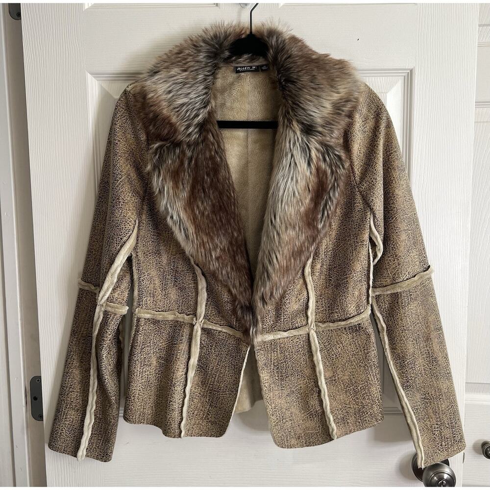 ALLEN B. BY ALLEN SCHWARTZ VTG Y2K Faux Fur Suede Penny Lane Patchwork Jacket M - Picture 8 of 15